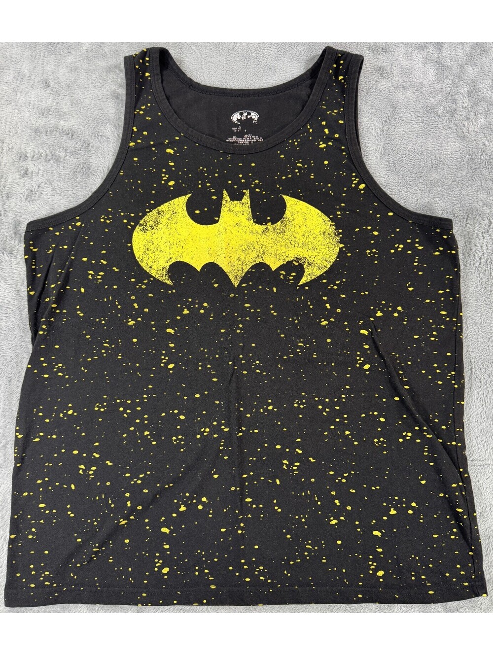 Batman Men's Tank Top Black w/ Yellow Specks Crackled Look Logo Size M